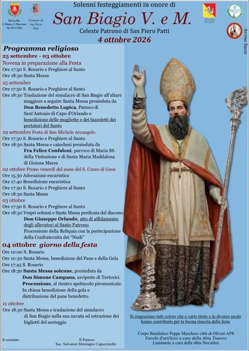 Solemn Celebrations in Honor of San Biagio V. e M.