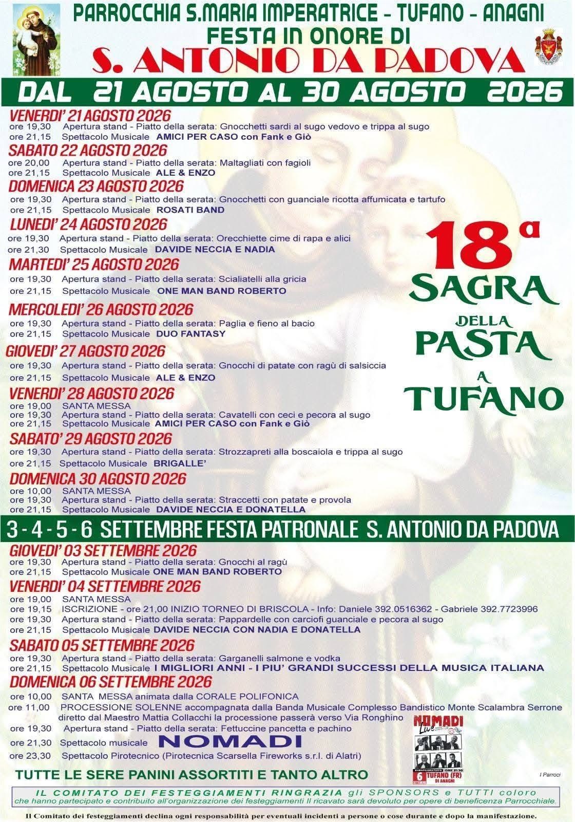 Festa in Onore di S. Antonio da Padova e 18° Sagra della Pasta